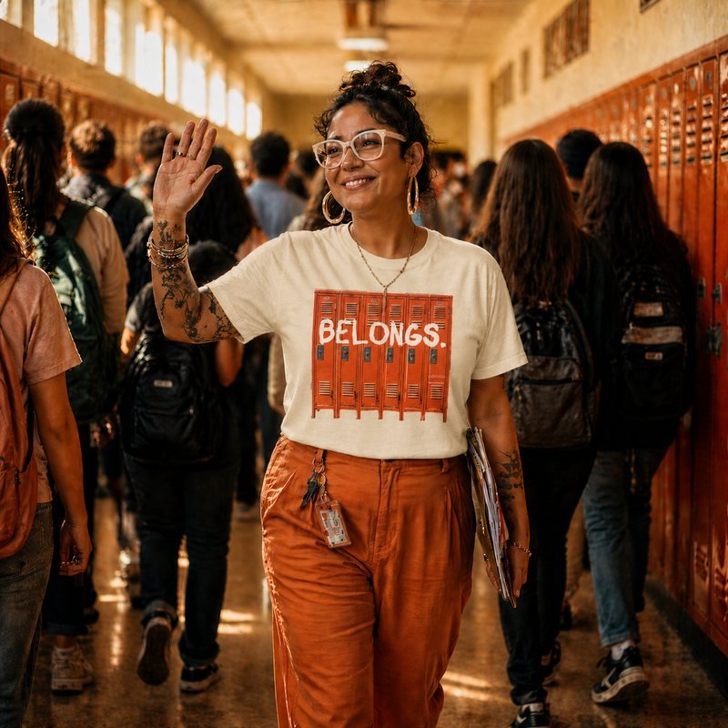 EdRebel apparel worn in a school hallway